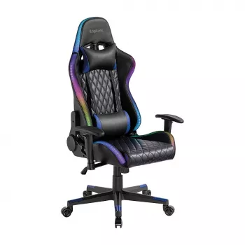 LogiLink EO0076 pelituoli RGB-valaistuksella, lannerangan tuki, musta/sininen