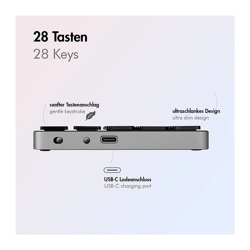 LogiLink ID0212 langaton numeronäppäimistö, 28 näppäintä, Bluetooth 5.0, Space Grey