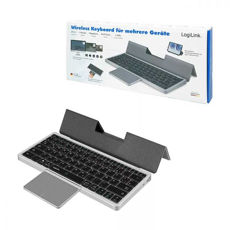 LOGILINK ID0214 langaton näppäimistö kosketuslevyllä, Bluetooth 5.1, 3-kanava, harmaa
