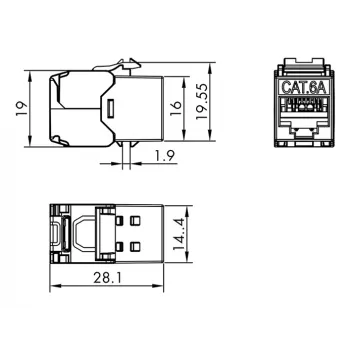 LogiLink Keystone Jack Cat.6A STP pölysuojakannella, 14,4 mm, 22-26 AWG, 24 kpl