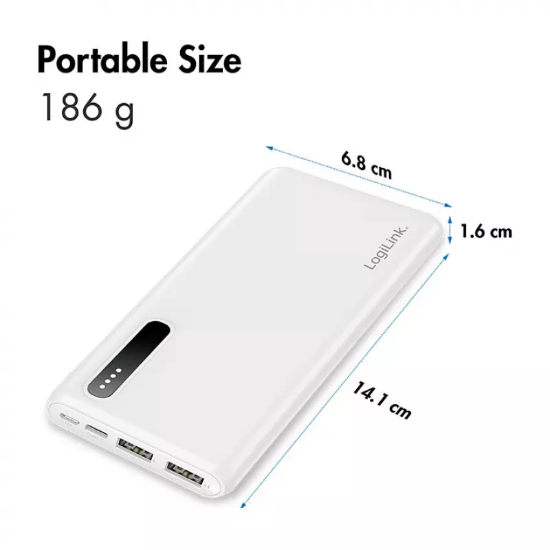 Logilink mobiilivirtapankki, LiPo, 8000 mAh, valkoinen