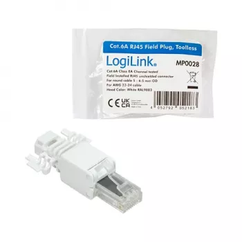 LogiLink modulaarinen liitin RJ45 Cat.6A, UTP, työkaluton, valkoinen