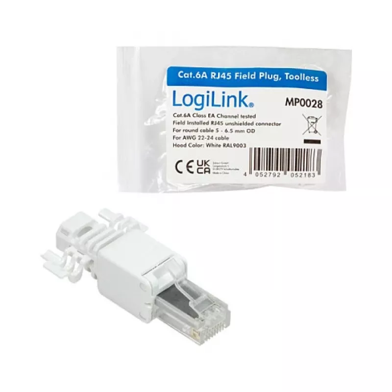 LogiLink modulaarinen liitin RJ45 Cat.6A, UTP, työkaluton, valkoinen