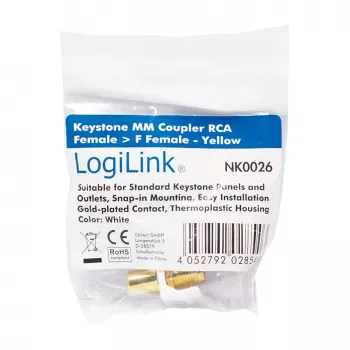 LogiLink NK0026 Keystone RCA-naaras F-naaraaseen liitäntämoduuli, keltainen