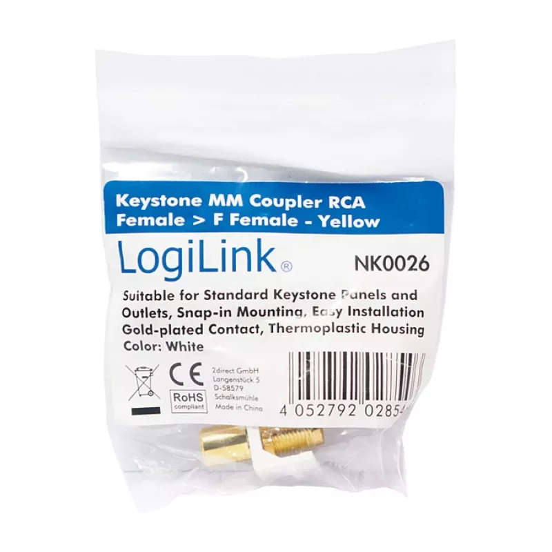 LogiLink NK0026 Keystone RCA-naaras F-naaraaseen liitäntämoduuli, keltainen
