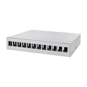 LOGILINK NP0094 Consolidation Point -kotelo 12-porttinen, pöytä-/seinä-/DIN-kiskoasennus, vaaleanharmaa