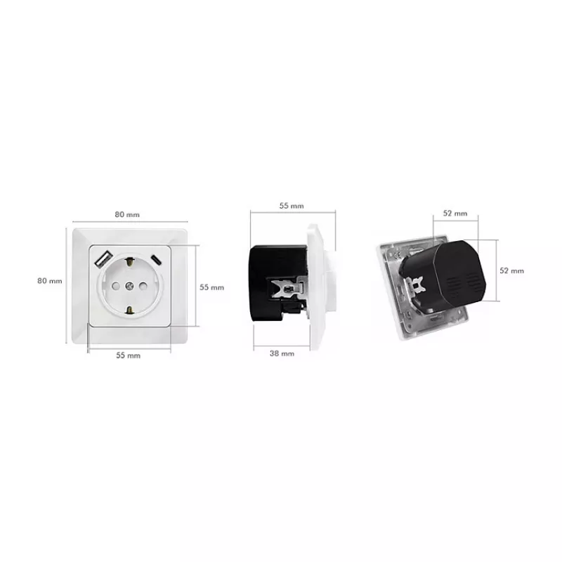 LOGILINK PA0253 seinäpistorasia 1 Schuko-pistorasialla, 1 USB-A- ja 1 USB-C-latausliitännällä, 3,1 A, valkoinen