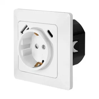 LOGILINK PA0253 seinäpistorasia 1 Schuko-pistorasialla, 1 USB-A- ja 1 USB-C-latausliitännällä, 3,1 A, valkoinen