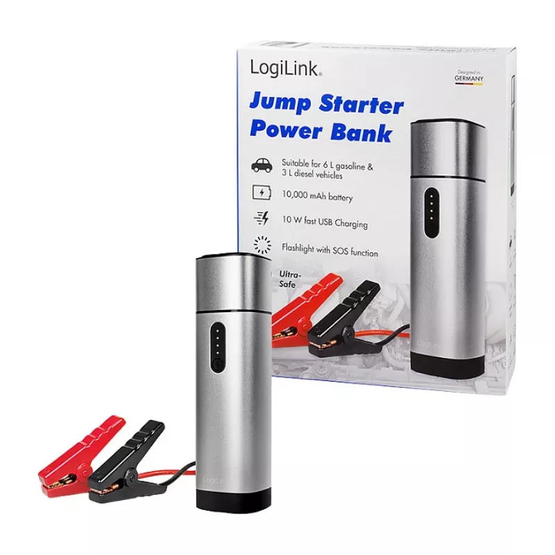 LogiLink PA0266 auton käynnistysapu ja varavirtalähde, 10000 mAh, LED-taskulamppu