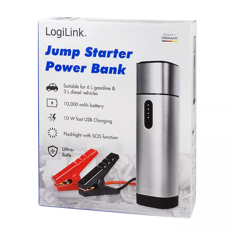LogiLink PA0266 auton käynnistysapu ja varavirtalähde, 10000 mAh, LED-taskulamppu