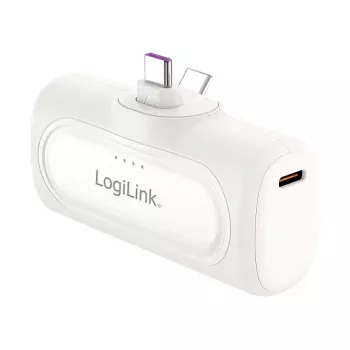 LogiLink PA0349W varavirtalähde 5000 mAh, LiPo, sisäänrakennettu taitettava USB-C-liitin ja USB-C-liitäntä, valkoinen