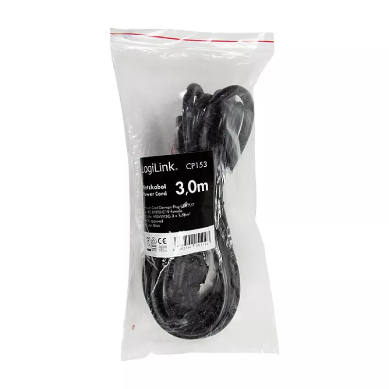 Logilink virtajohto, CEE 7/7 - IEC C19, musta, 3 m