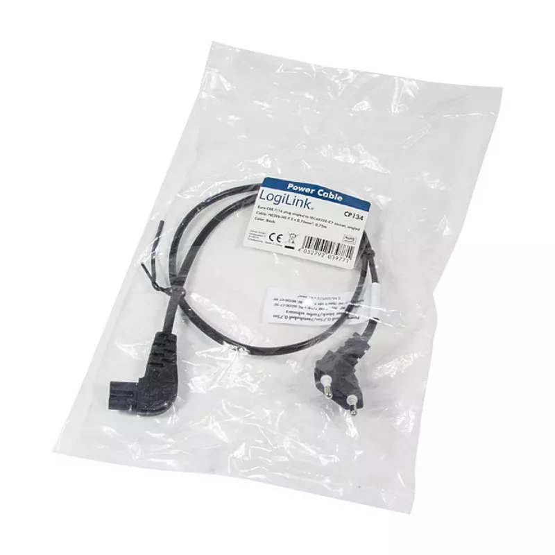 LogiLink virtajohto euro-pistoke CEE 7/16 – IEC C7 0,75 m musta