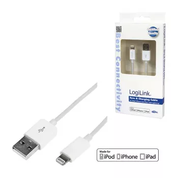 Logilink UA0199 Lightning-kaapeli, MFI-sertifioitu, USB-A - Lightning 8-pin, valkoinen, 1m (pikalataus & synkronointi)