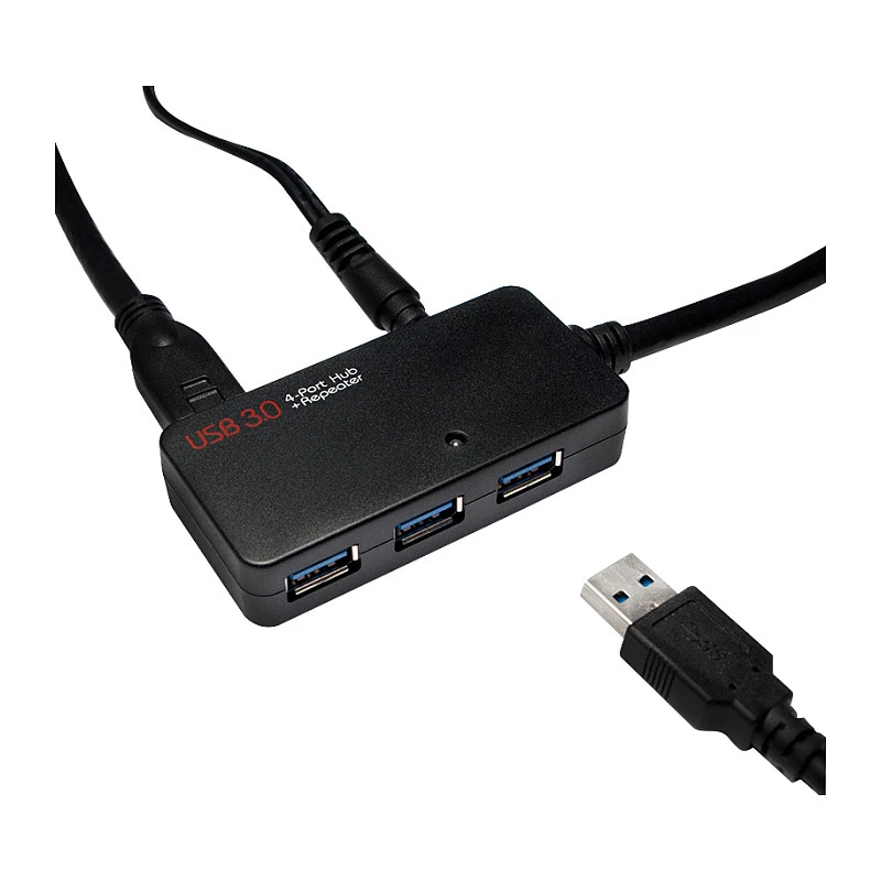 LOGILINK UA0262 USB 3.0 aktiivinen jatkokaapeli, USB-A uros 4x USB-A naaras, 10m, musta
