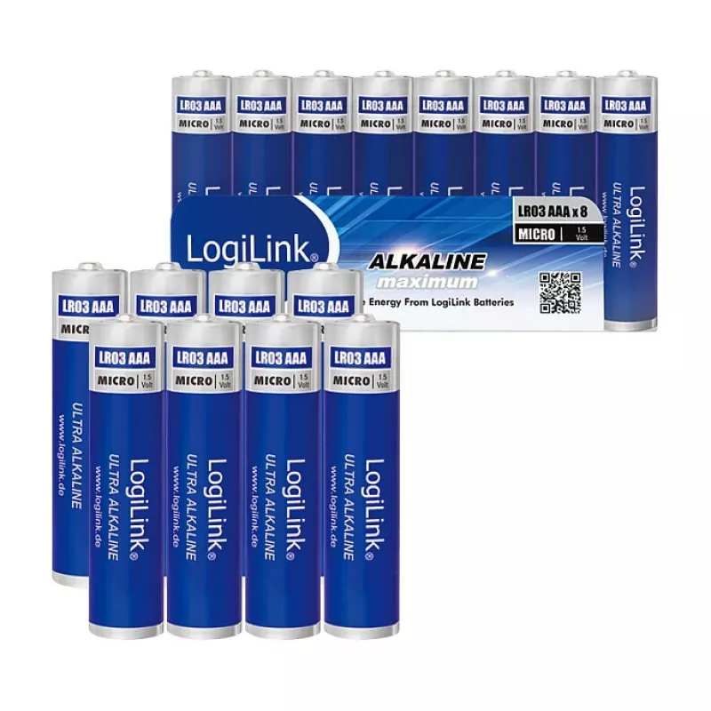 LogiLink Ultra Power Alkaline AAA-paristot, 8 kpl:n pakkaus, 1,5 V, Longlife Power, elohopeaton