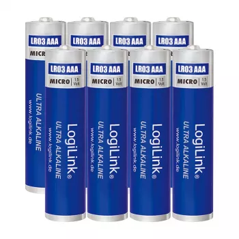 LogiLink Ultra Power Alkaline AAA-paristot, 8 kpl:n pakkaus, 1,5 V, Longlife Power, elohopeaton