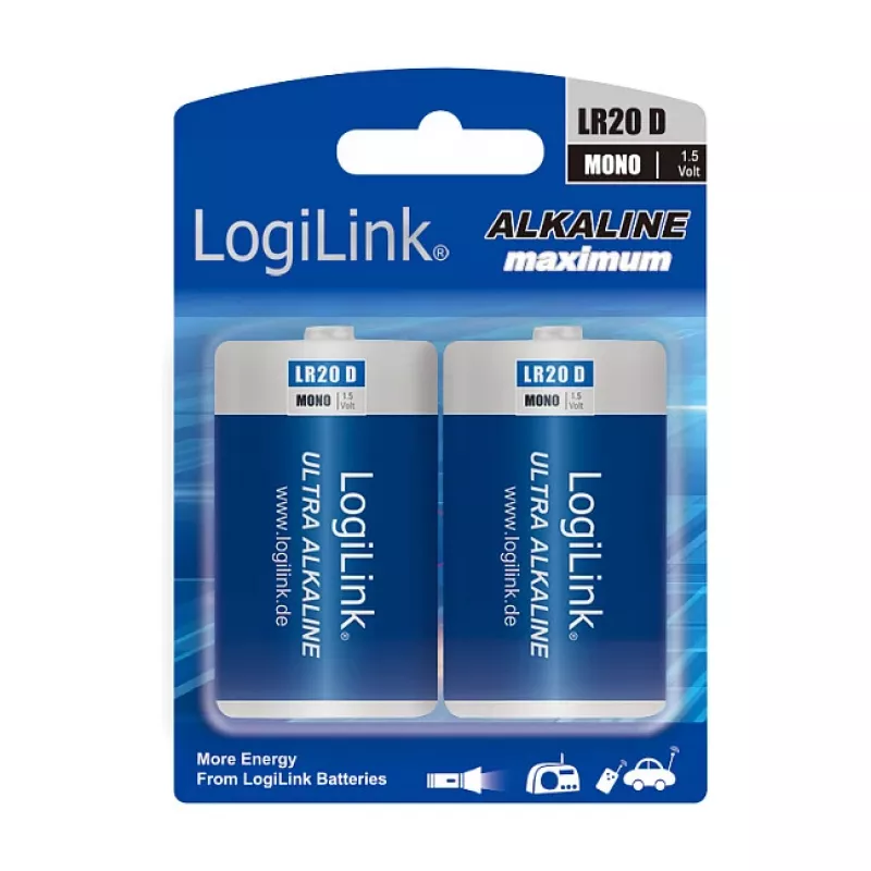LogiLink Ultra Power alkaliparisto D LR20 2 kpl:n pakkaus blister