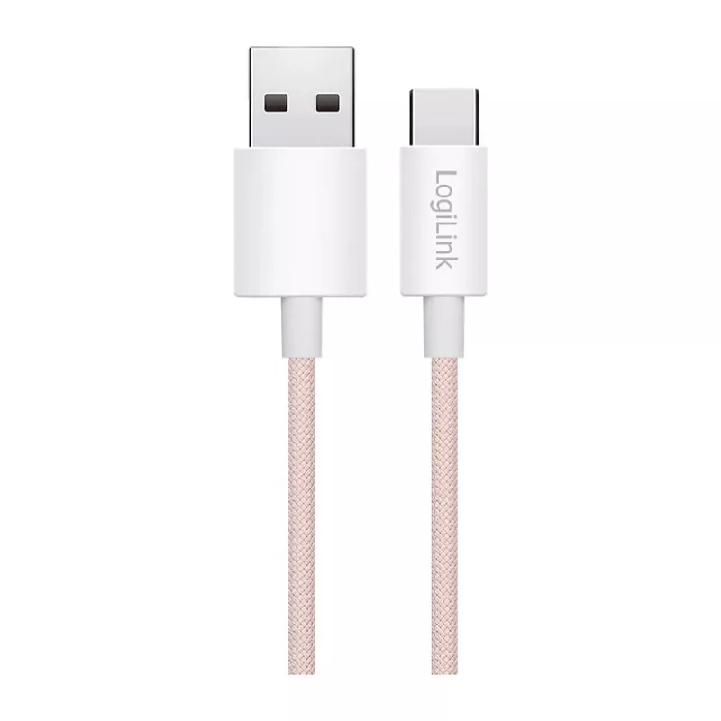 LogiLink USB 2.0 Type-C -kaapeli, A/M - C/M, 480 Mbps, 60W, nailon, pinkki, 0,5 m