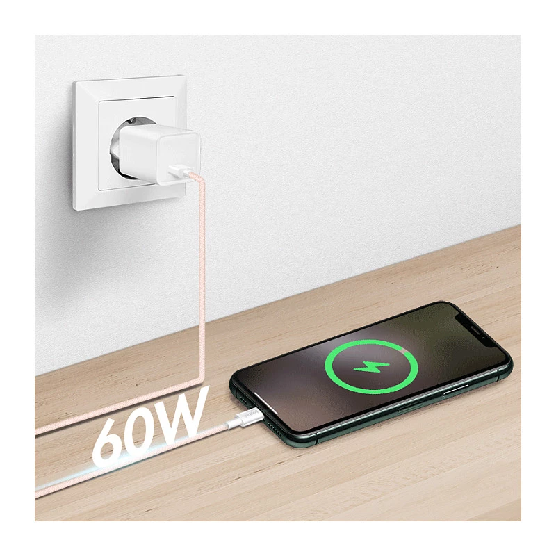 LogiLink CU0324 USB 2.0 Type-C -kaapeli, A/M C/M, 480 Mbps, 60W, nylon, pinkki, 1 m