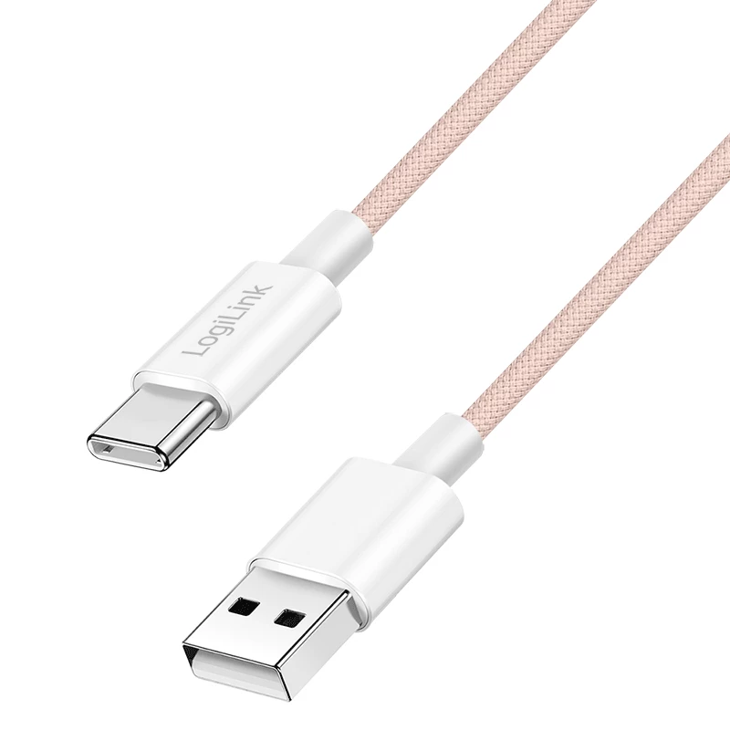LogiLink CU0324 USB 2.0 Type-C -kaapeli, A/M C/M, 480 Mbps, 60W, nylon, pinkki, 1 m