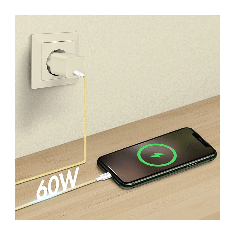 LogiLink USB 2.0 Type-C kaapeli, C/M - C/M, 480 Mbps, 60W, nylon, keltainen, 0,5 m
