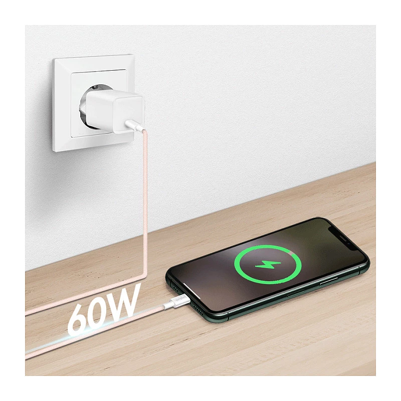 LogiLink USB 2.0 Type-C - Type-C -kaapeli, 1 m, 60W Power Delivery, nylonipunottu, pinkki