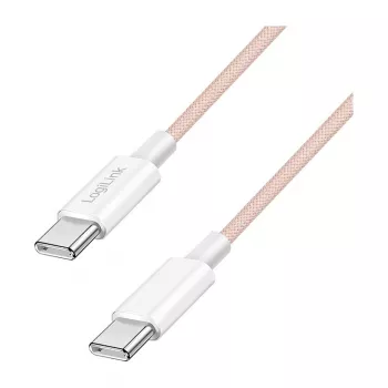 LogiLink USB 2.0 Type-C - Type-C -kaapeli, 1 m, 60W Power Delivery, nylonipunottu, pinkki