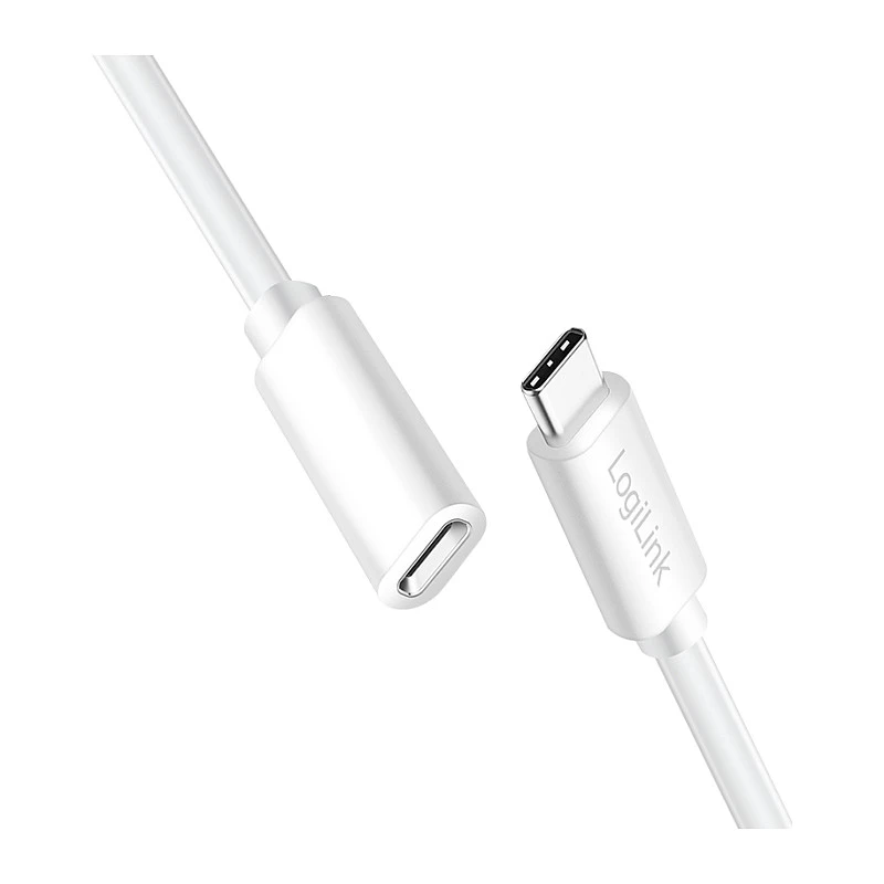 Logilink USB 2.0 USB-C jatkokaapeli (uros - naaras) – 100W PD, 480 Mbps, valkoinen, 2m