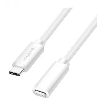 Logilink USB 2.0 USB-C jatkokaapeli (uros - naaras) – 100W PD, 480 Mbps, valkoinen, 2m