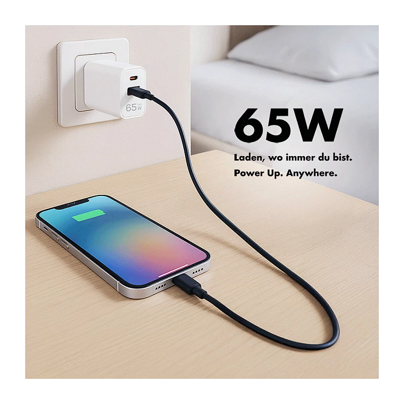 Logilink USB-A/C laturi 65 W GaN, 1x USB-A (QC), 1x USB-C (PD), valkoinen