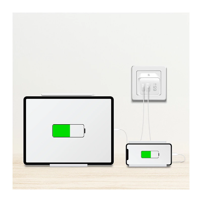 Logilink USB-A/C laturi 65 W GaN, 1x USB-A (QC), 1x USB-C (PD), valkoinen