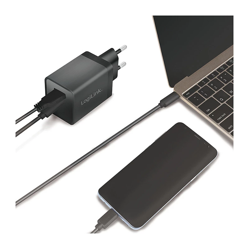Logilink USB-A/C lataussarja, 15 W, 1x USB-A, 1x USB-C, musta
