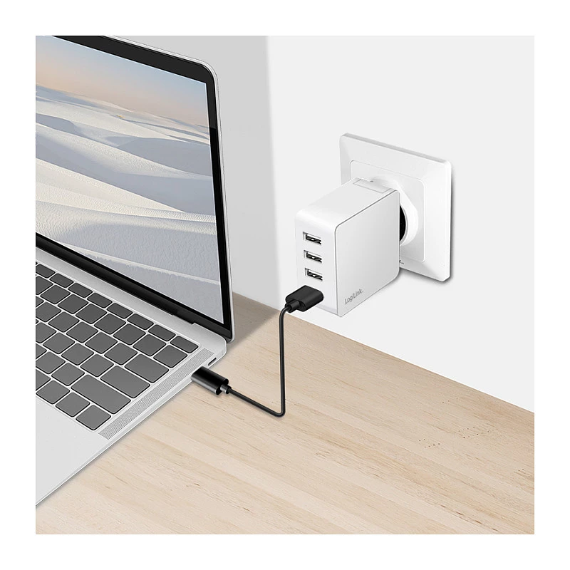 Logilink USB-A laturi, 24 W, 4 porttia, 4x USB-A, valkoinen