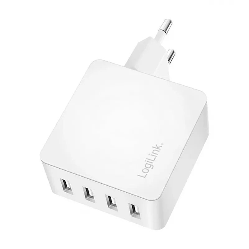 Logilink USB-A laturi, 24 W, 4 porttia, 4x USB-A, valkoinen