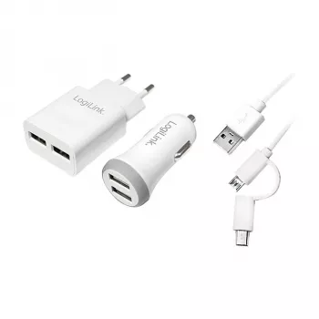 Logilink USB-A laturisetti, 10,5 W / 10 W, 2 porttia, 2x USB-A, valkoinen