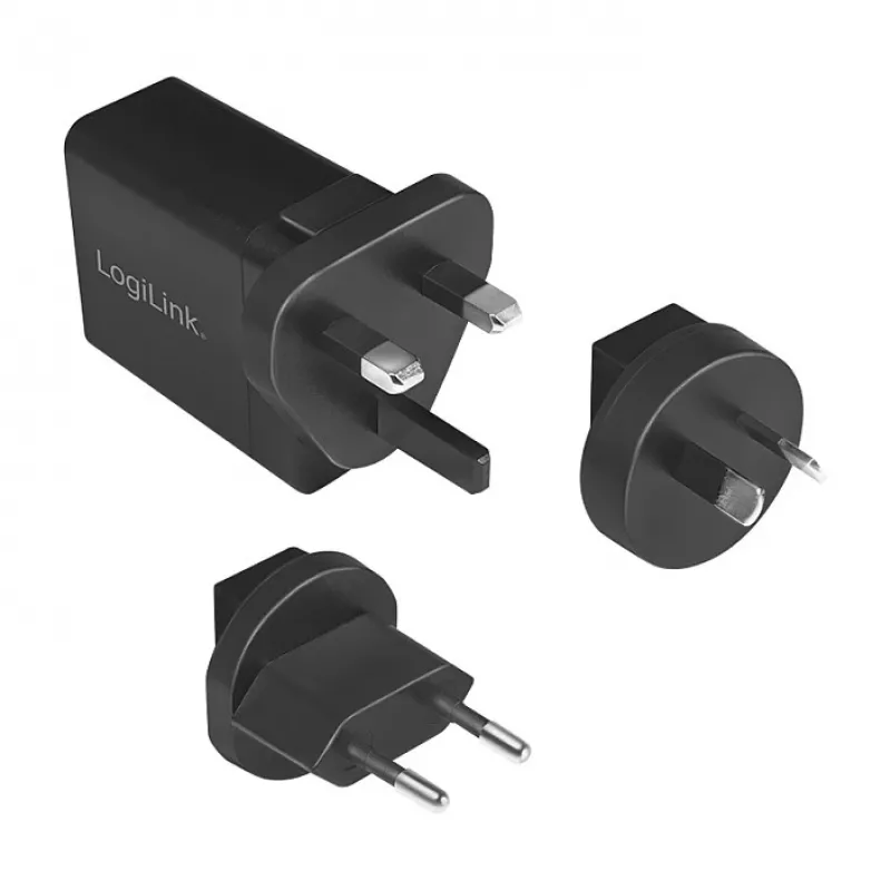 Logilink USB-A matkalaturi, 18 W, GaN, 1-portti, 1x USB-A (QC), musta