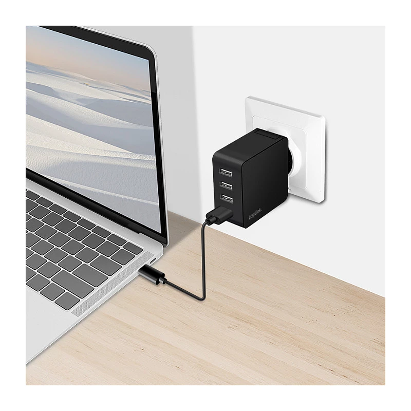 LogiLink USB-A seinälaturi, 24W, 4-porttinen, 4x USB-A, musta