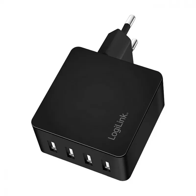 LogiLink USB-A seinälaturi, 24W, 4-porttinen, 4x USB-A, musta