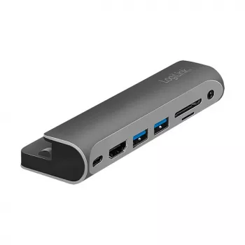 LOGILINK USB-C telakointiasema, 7-porttinen, USB 3.2 Gen1, 100W PD, 4K HDMI, iPadille, alumiini (UA0385)
