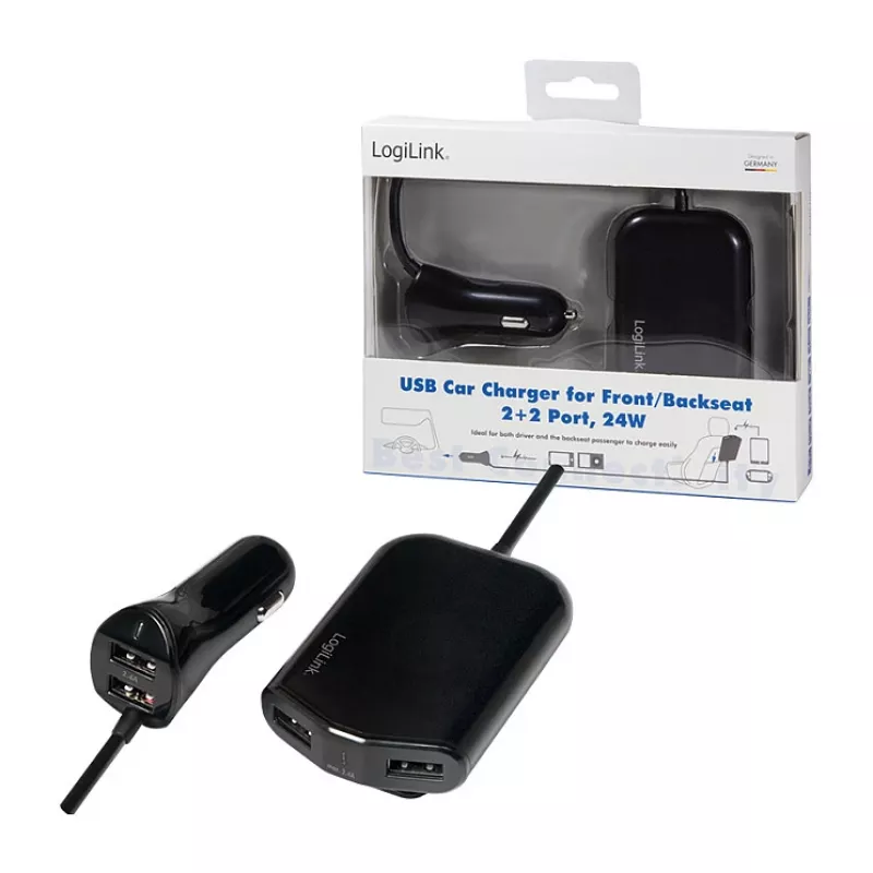 Logilink USB-autolaturi, 2+2 porttia, 24 W, musta