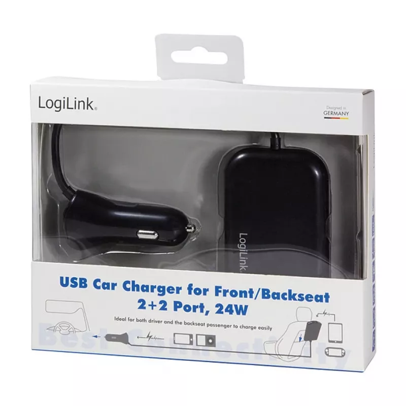 Logilink USB-autolaturi, 2+2 porttia, 24 W, musta