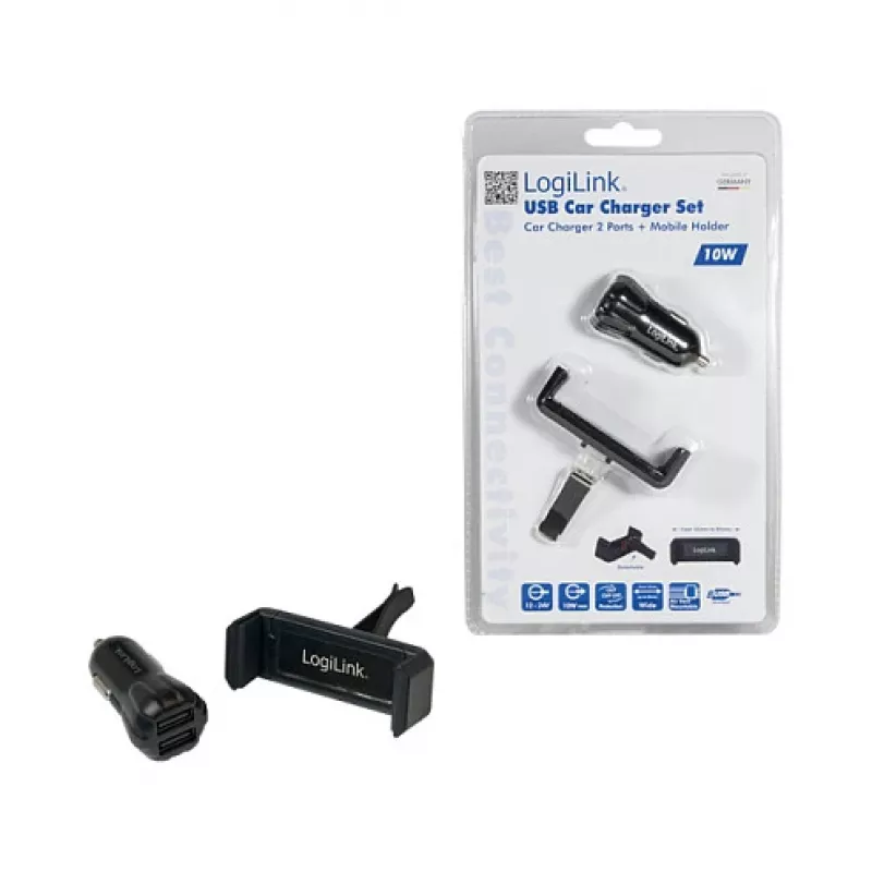 LogiLink USB-autolaturisarja, 2-porttinen laturi + pidike