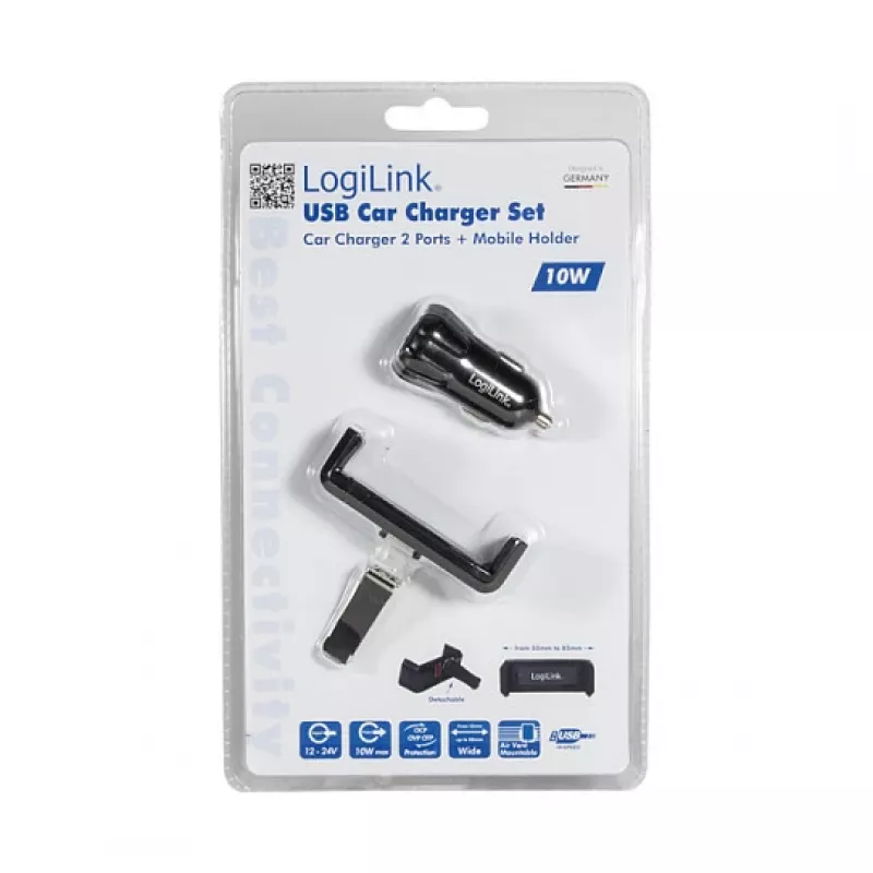 LogiLink USB-autolaturisarja, 2-porttinen laturi + pidike