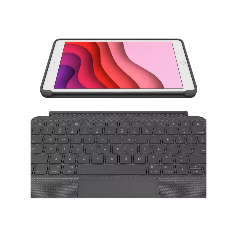 Logitech Combo Touch näppäimistö ja folio-kotelo trackpadilla, taustavalaistu, Apple Smart Connector, AZERTY ranska, grafiitti, Apple 10,2 tuuman iPadille (7. sukupolvi, 8. sukupolvi)