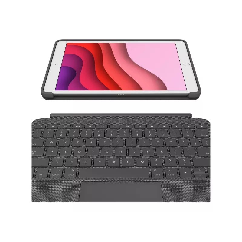 Logitech Combo Touch näppäimistö ja folio-kotelo trackpadilla, taustavalaistu, Apple Smart Connector, AZERTY ranska, grafiitti, Apple 10,2 tuuman iPadille (7. sukupolvi, 8. sukupolvi)