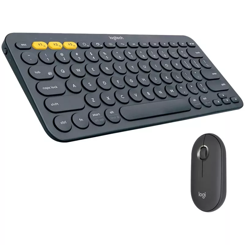 Logitech Pebble 2 Combo Tonal Graphite -langaton näppäimistö- ja hiirisarja, AZERTY ranskalainen asettelu, Bluetooth ja Logi Bolt USB-vastaanotin, hiljaiset klikkaukset, Multi-Device, kierrätysmuovi