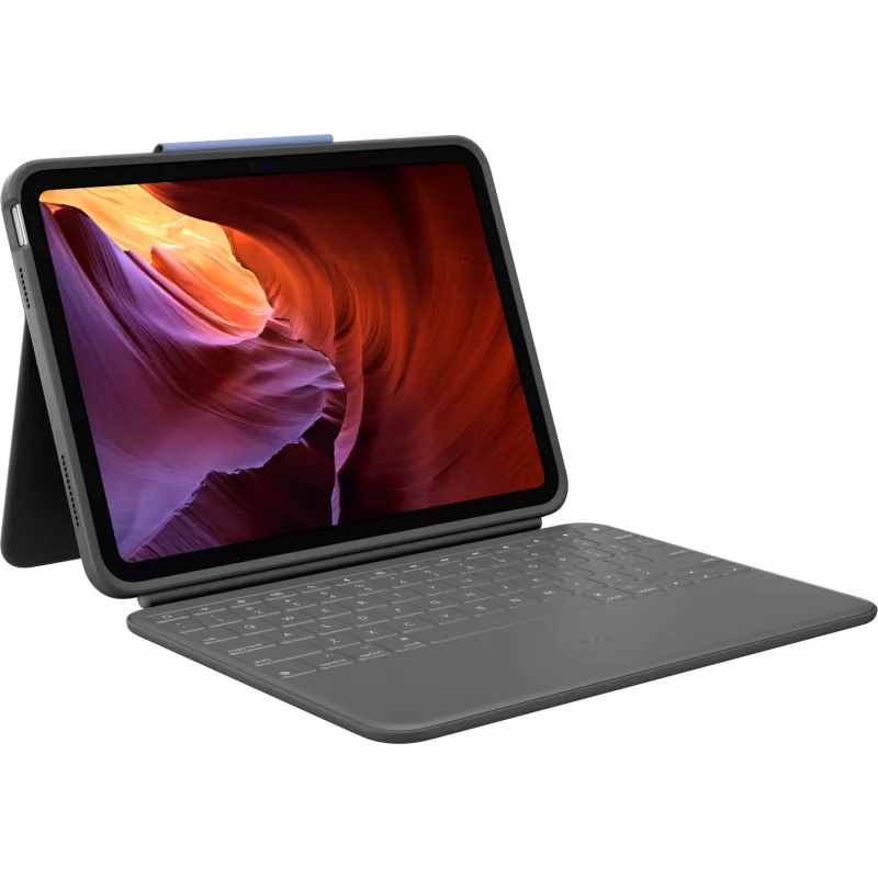 Logitech Rugged Folio US International QWERTY-näppäimistöllä Apple iPad 10. sukupolvelle (A2696) - grafiitti, MIL-STD-810G putoamissuojaus