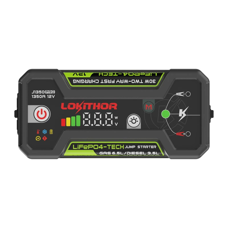 LOKITHOR J1350 Pro 25.6Wh 12V käynnistysapu 2500A huippuvirralla ja ilmakompressorilla