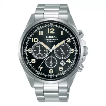 Lorus miesten kvartsikronografi kello RT303KX9 - 43 mm ruostumaton teräs, musta kellotaulu